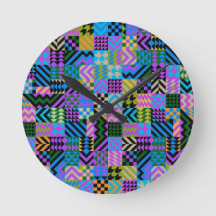 Tribal Folk Art - Blue Round Clock
