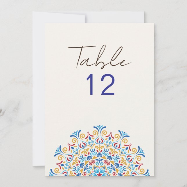 Tribal Folk Culture Mandala Wedding Table Number (Front)