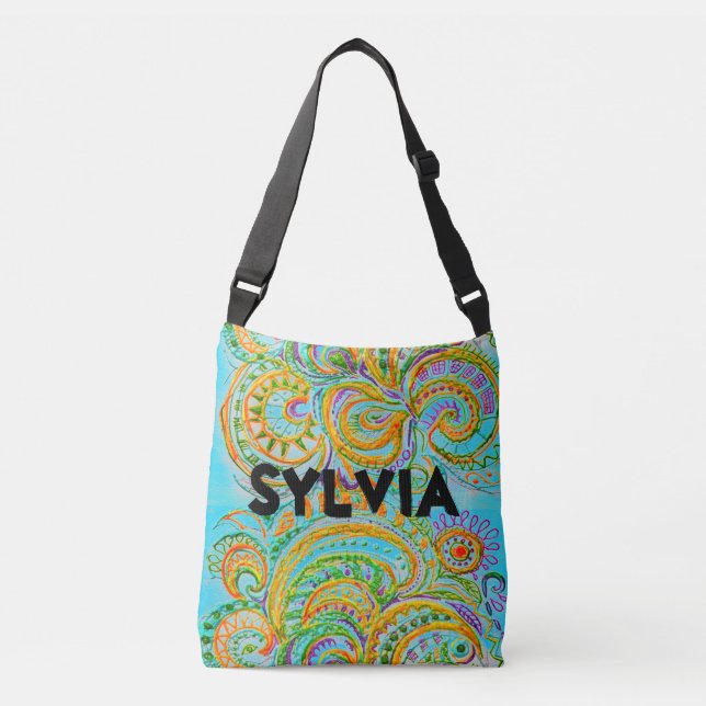 Tribal Folk Pattern and your name or a word Crossbody Bag (Front)