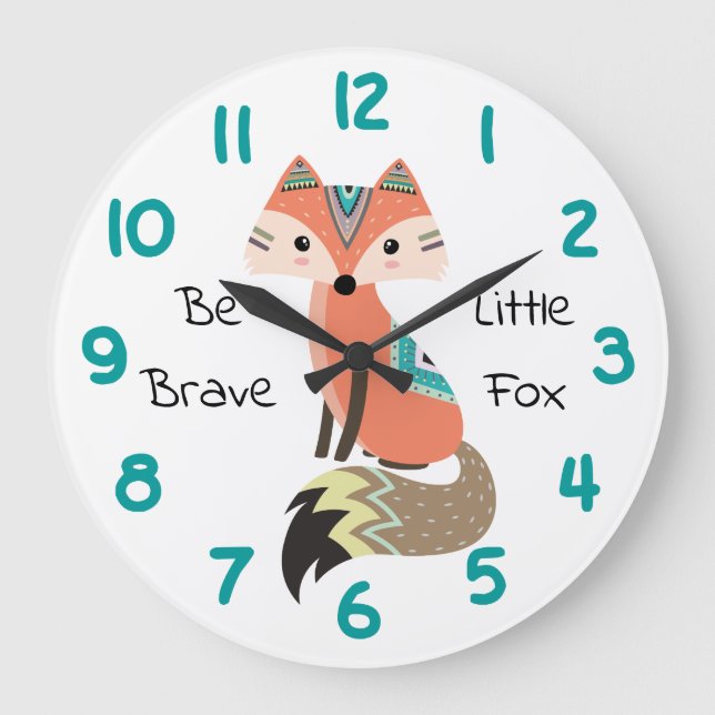 Tribal Fox Be Brave Large Clock (Front)