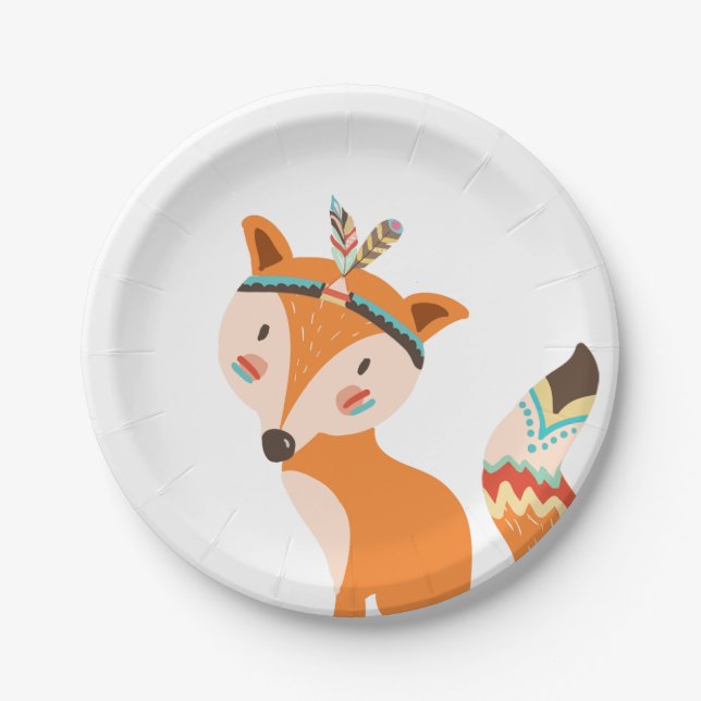 Tribal Fox Paper Plates Wild one Woodland Boho (Front)
