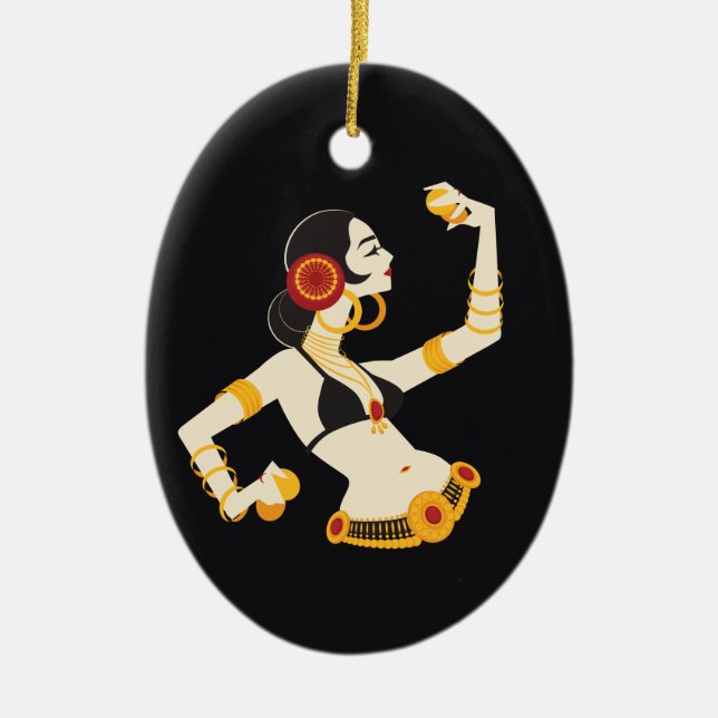 tribal fusion belly dancer with cymbals ceramic ornament (Front)