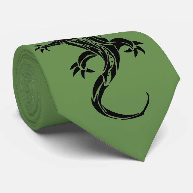 Tribal Gecko Green Neck Tie (Rolled)