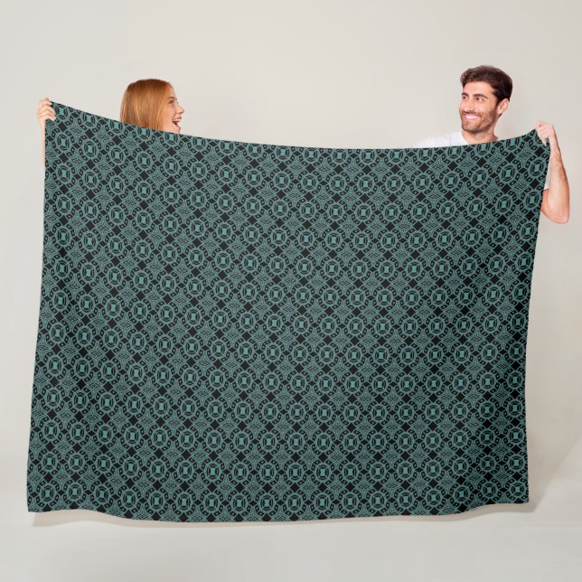 Tribal Gems Black & Teal Pattern Fleece Blanket (In Situ)