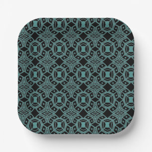 Tribal Gems Black & Teal Pattern Paper Plates