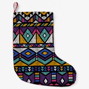 Tribal Geometric Aztec: Colourful Vintage Pattern Small Christmas Stocking