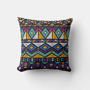 Tribal Geometric Aztec: Colourful Vintage Pattern Throw Pillow