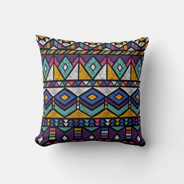 Tribal Geometric Aztec: Colourful Vintage Pattern Throw Pillow (Front)