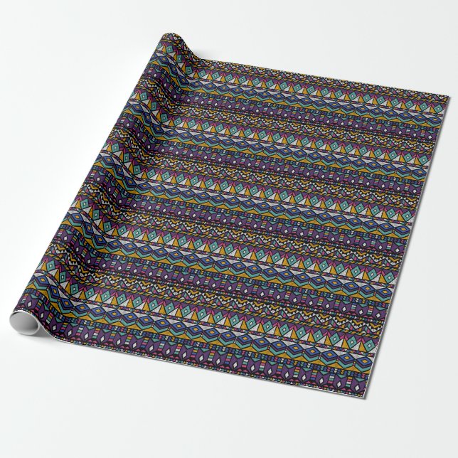 Tribal Geometric Aztec: Colourful Vintage Pattern Wrapping Paper (Unrolled)