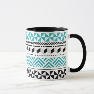 Tribal Geometric Black and Aqua Modern Aztec Mug