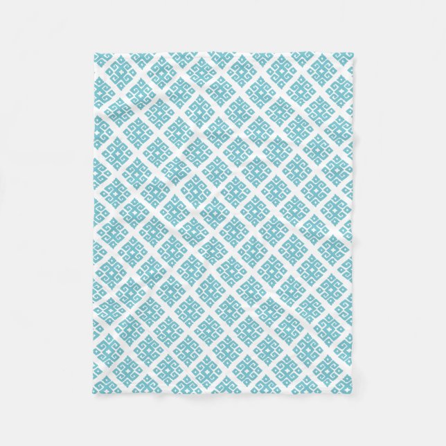 Tribal geometric blue and white patterned blanket (Front)