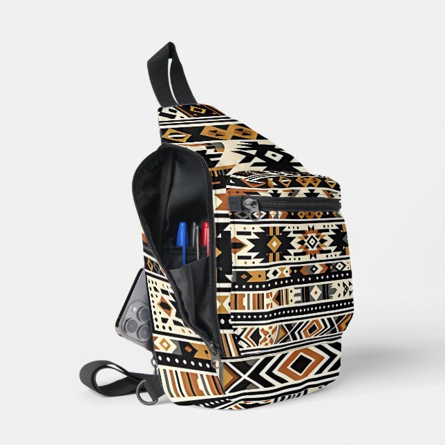 Tribal Geometric Earth-Tone  Sling Bag (Open)