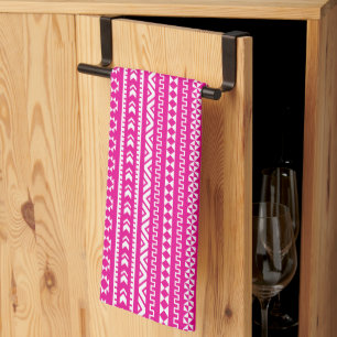 Tribal Geometric in Girly Hot Pink Kitchen Towel