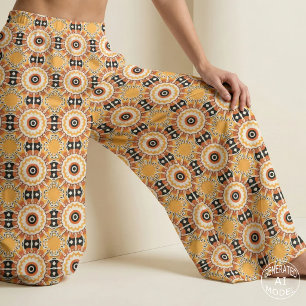 Tribal Geometric Mandala Burnt Orange Black Boho Fabric