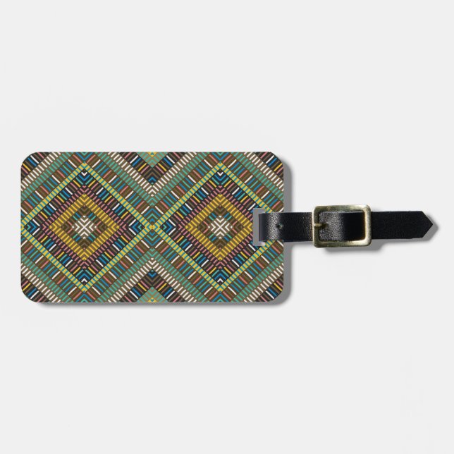 Tribal Geometric Pattern Boho Ethnic Aztec  Luggage Tag (Front Horizontal)