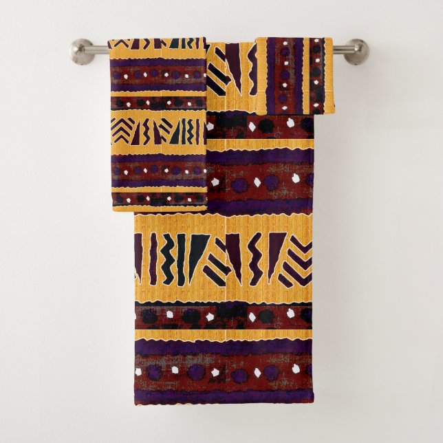 Tribal Geometric Pattern • Tribal Tapestry  Bath Towel Set (Insitu)