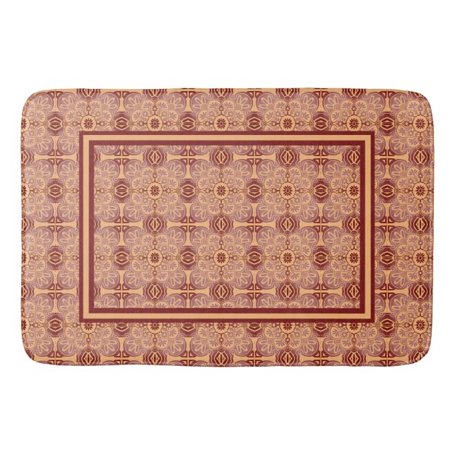 Tribal geometric peach and mauve bath mat (Front)