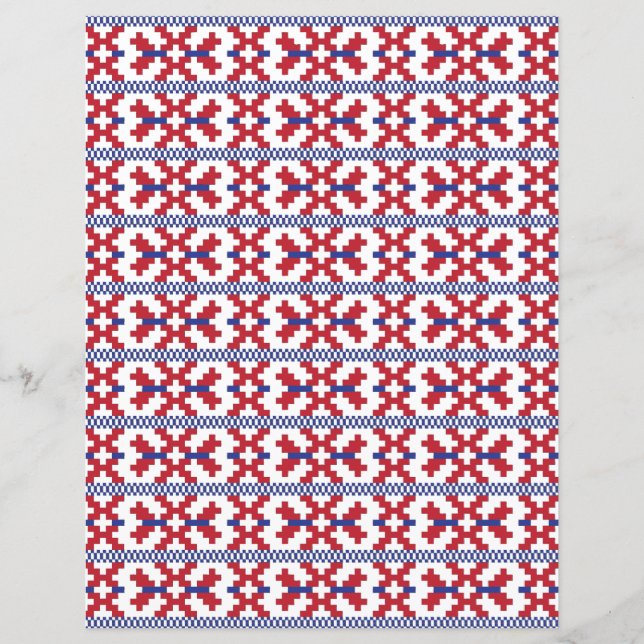Tribal geometric red, blue, and white pattern (Front)