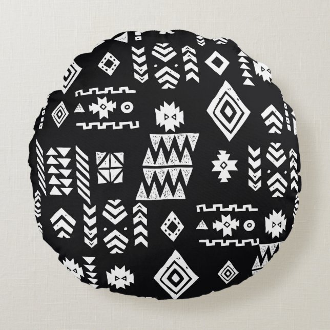 Tribal geometric: stylish seamless background. round pillow (Front)