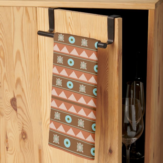 Tribal Geometric Turtles Native American Monogram Kitchen Towel (Thirds Fold)