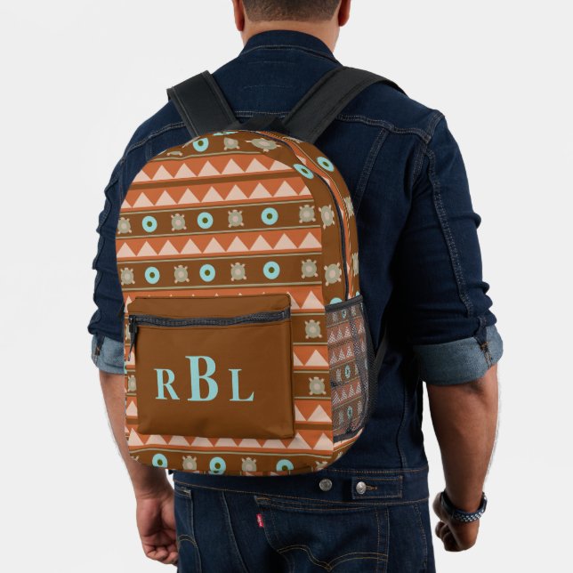 Tribal Geometric Turtles Native American Monogram Printed Backpack (Insitu (Model))