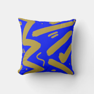 Tribal Gold and Royal Blue Throw Pillow