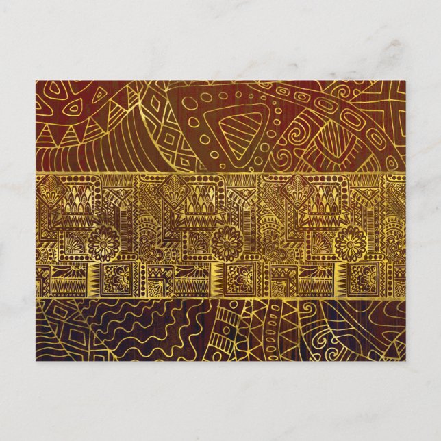 Tribal  Gold Pattern on Brown Paint Postcard (Front)
