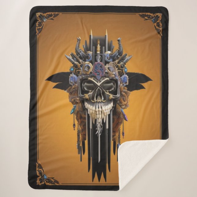 Tribal Gothic Skull Sherpa Blanket (Front)