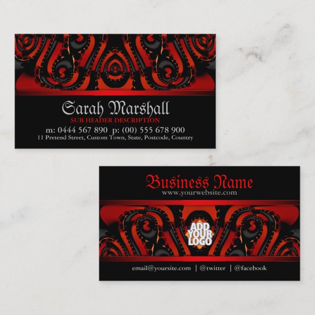 Tribal gothique rouge+noir avec Carte de visite de (Devant / Derrière)