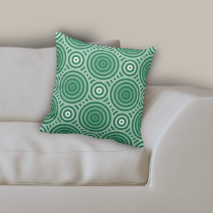 Tribal Green Geometric Nested Circular Pattern Throw Pillow