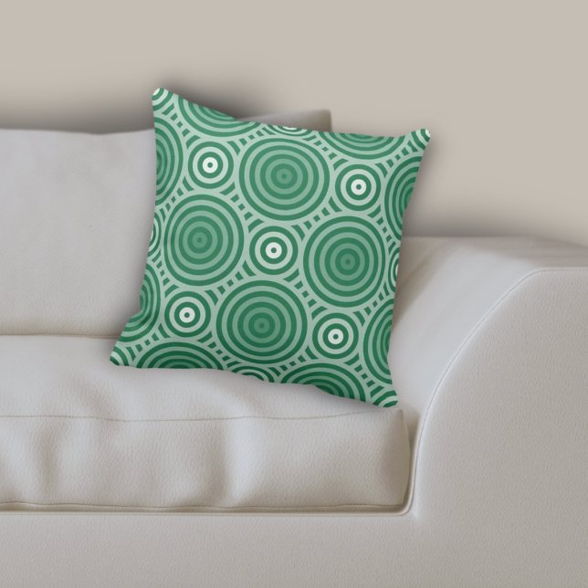 Tribal Green Geometric Nested Circular Pattern Throw Pillow (Tribal Green Geometric Nested Circular Pattern Throw Pillow)
