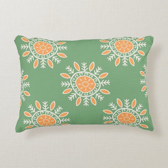 Tribal Green Peach Tote Accent Pillow (Front)