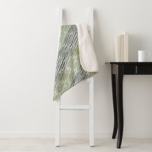 Tribal Green Stripes Abstract Pattern Sherpa Blanket