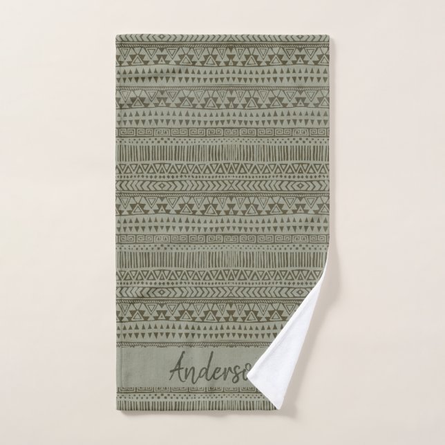 TRIBAL GREY COPPER BOHEMIAN PATTERN PERSONALISED BATH TOWEL SET (Hand Towel)