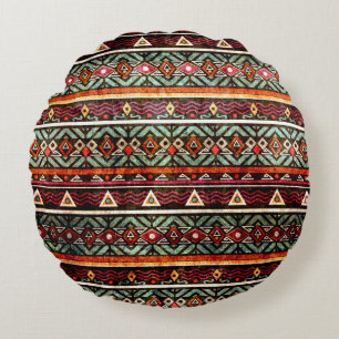 Tribal grunge ethno folk pattern in retro style round pillow