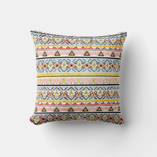 Tribal grunge ethno folk pattern in retro style throw pillow