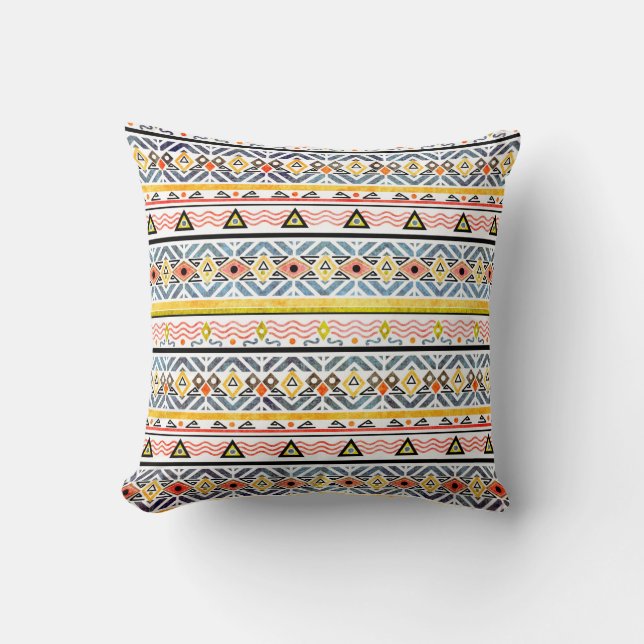Tribal grunge ethno folk pattern in retro style throw pillow (Front)