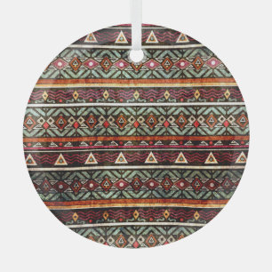 Tribal Grunge: Ethno Retro Pattern Glass Ornament