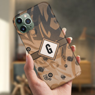 Tribal Grunge, Shades of Brown & Grey Monogram iPhone 11 Case