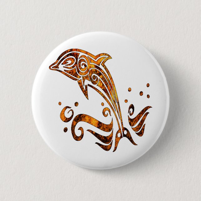 Tribal Grunge Tattoo Dolphin 2 Inch Round Button (Front)