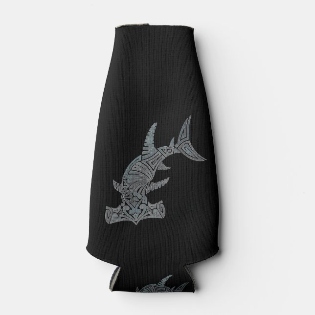 Tribal Hammerhead on Black Bottle Cooler (Front)