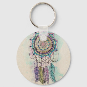 tribal hand paint dreamcatcher mandala design keychain