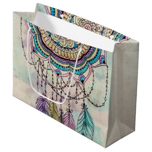 tribal hand paint dreamcatcher mandala design large gift bag