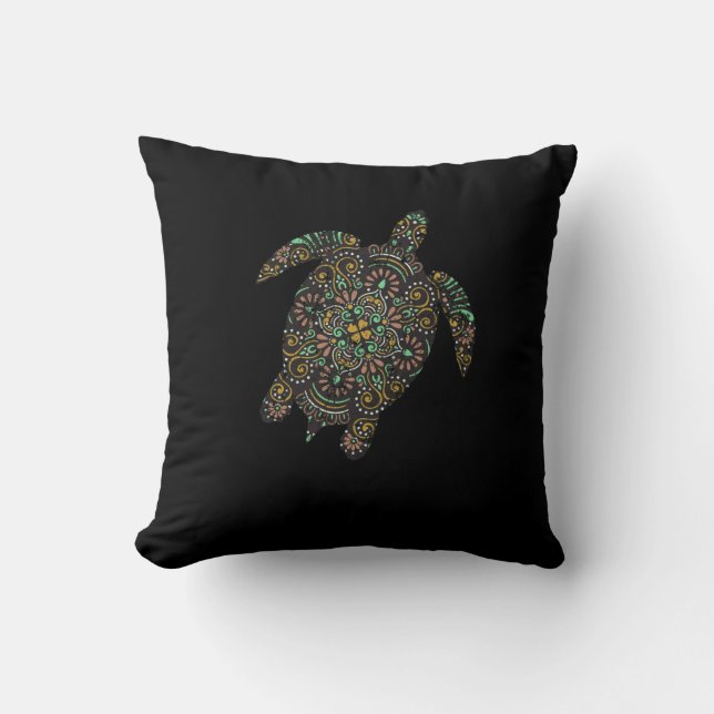 Tribal Hawaiian Sea Turtle Throw Pillow (Front)