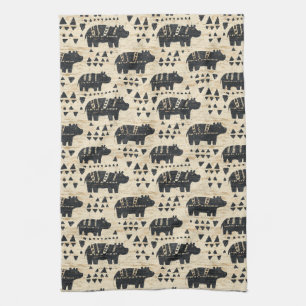 Tribal Hippo Safari Pattern Kitchen Towel