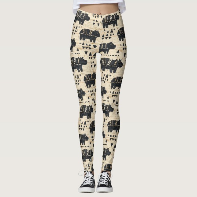 Tribal Hippo Safari Pattern Leggings (Front)