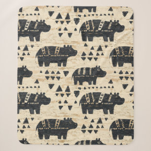Tribal Hippo Safari Pattern Sherpa Blanket