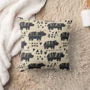 Tribal Hippo Safari Pattern Throw Pillow