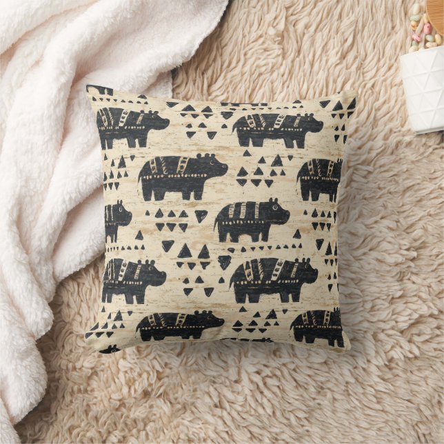 Tribal Hippo Safari Pattern Throw Pillow (Blanket)