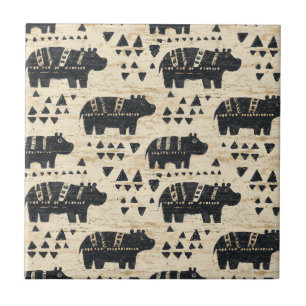 Tribal Hippo Safari Pattern Tile